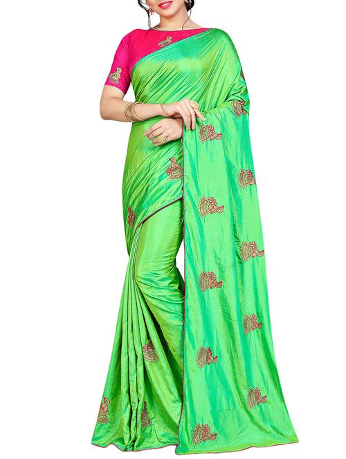conversational green embroidered saree with blouse - 15615584 - Very Small Image - 1