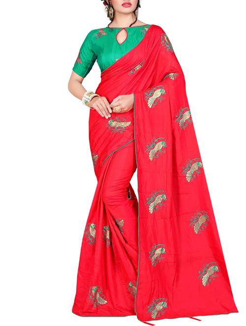 conversational red embroidered saree with blouse - 15615593 - Very Small Image - 1