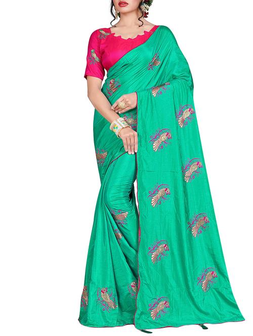 conversational turquoise embroidered saree with blouse - 15615594 - Very Small Image - 1