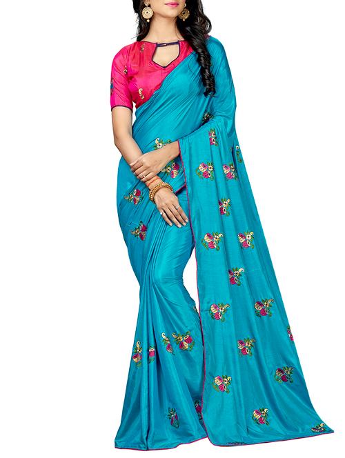 conversational blue embroidered saree with blouse - 15615595 - Very Small Image - 1