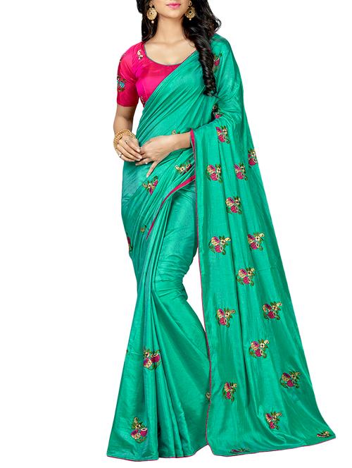 conversational turquoise embroidered saree with blouse - 15615600 - Very Small Image - 1