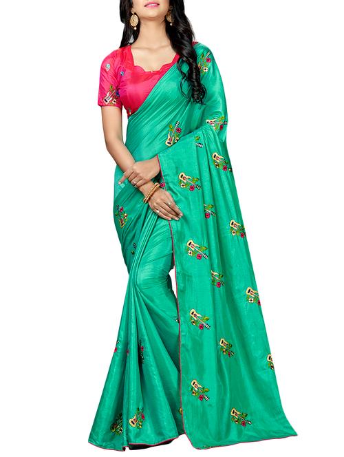 conversational turquoise embroidered saree with blouse - 15615605 - Very Small Image - 1