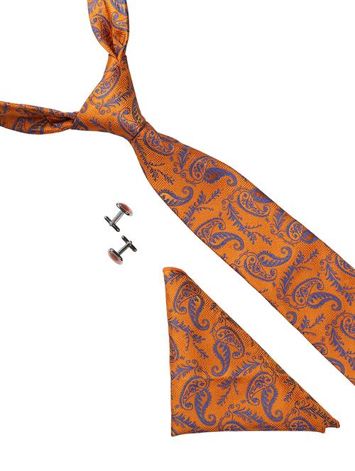 orange micro fiber tie with cufflink and pocketsquare - 15615760 - Very Small Image - 1