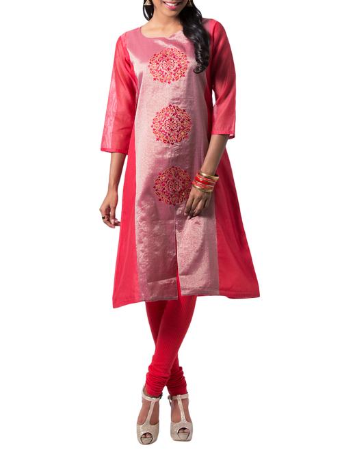 embroidered silk a-line kurta - 15615795 - Very Small Image - 1