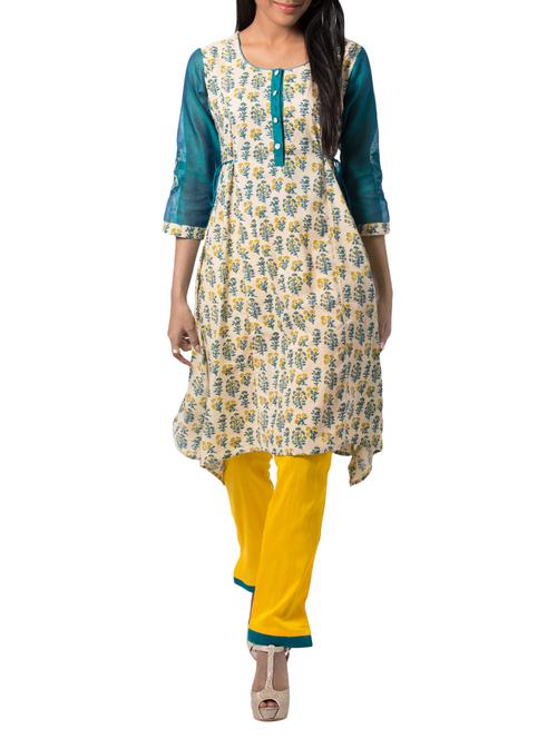 asymmetric silk printed kurta - 15615797 - Very Small Image - 1