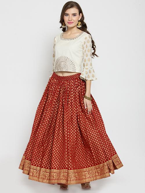 embroidered foil printed skirt top set - 15616088 - Very Small Image - 1