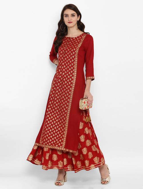 foil printed kurta with palazzo set - 15616090 - Very Small Image - 1