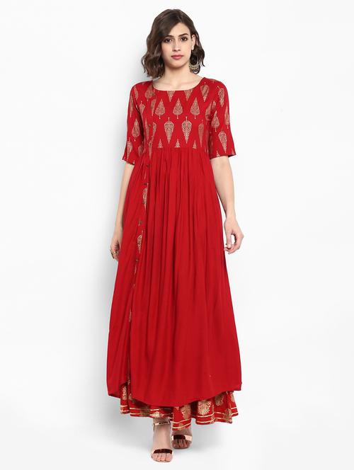 foil printed detail kurta with gota patti palazzo set - 15616101 - Very Small Image - 1