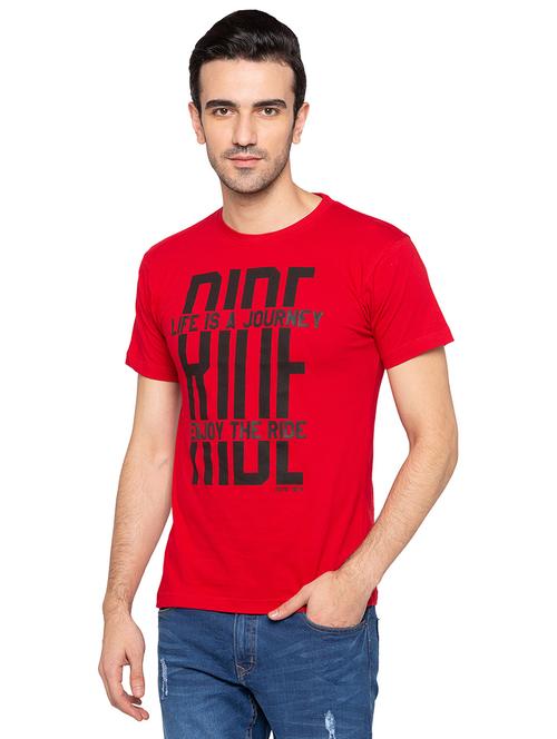 red cotton chest print t-shirt - 15616822 - Very Small Image - 1