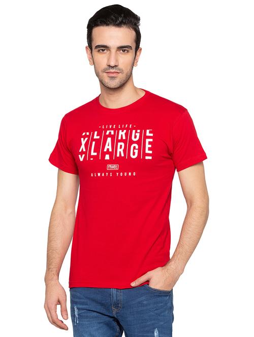 red cotton chest print tshirt - 15616828 - Very Small Image - 1