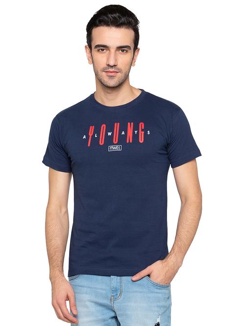 navy blue cotton chest print tshirt - 15616829 - Very Small Image - 1