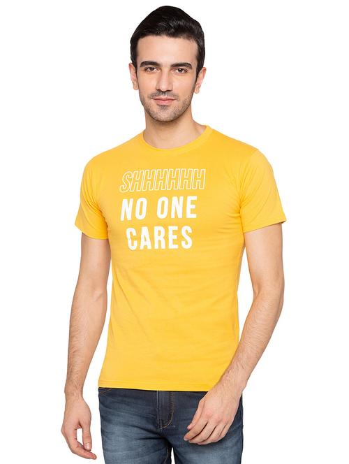 yellow cotton chest print tshirt - 15616832 - Very Small Image - 1