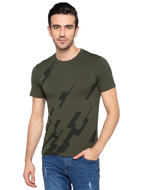 olive green viscose front print tshirt - 15616851 - Very Small Image - 1