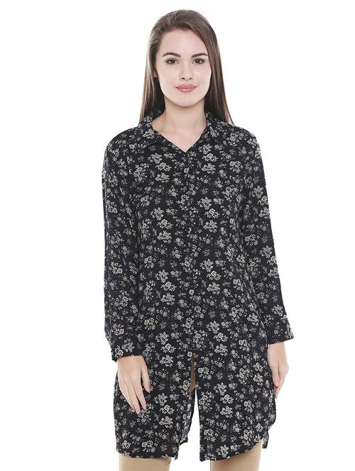 floral shirt slit back tunic - 15616926 - Very Small Image - 1
