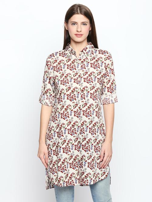 floral slit detail shirt tunic - 15616938 - Very Small Image - 1