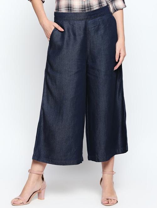 elasticated waist mid rise flared palazzo - 15617005 - Very Small Image - 1