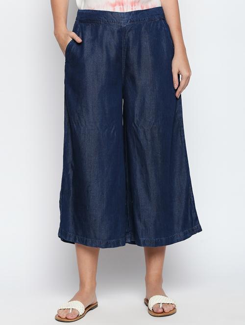 elasticated waist mid rise flared palazzo - 15617006 - Very Small Image - 1