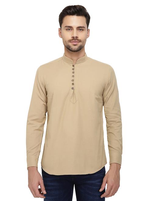 beige linen short kurta - 15619018 - Very Small Image - 1