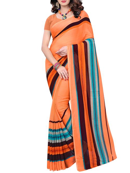 contrast striped printed saree with blouse - 15619052 - Very Small Image - 1