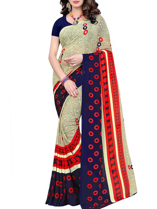 contrast border geometrical printed saree with blouse - 15619053 - Very Small Image - 1