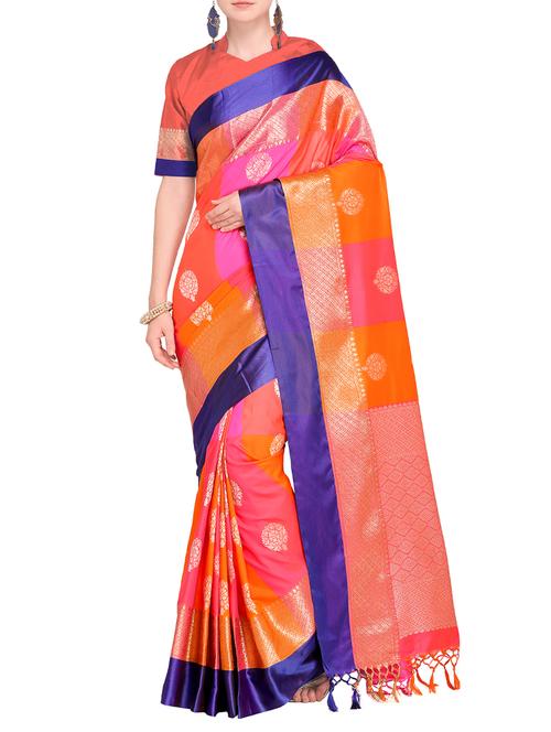 contrast bordered woven saree with blouse - 15619510 - Very Small Image - 1