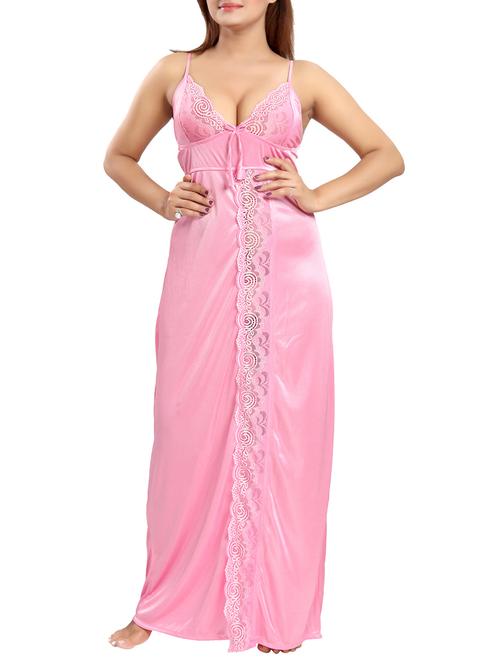 women pink lace detailed nighty - 15619694 - Very Small Image - 1