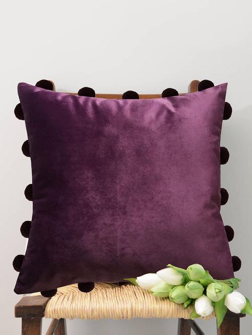 smooth violet velvet cushion covers with matching vibrant pom poms (single pc, 16 - 15619763 - Very Small Image - 1
