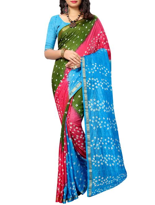 contrast shades bandhani saree - 15619940 - Very Small Image - 1