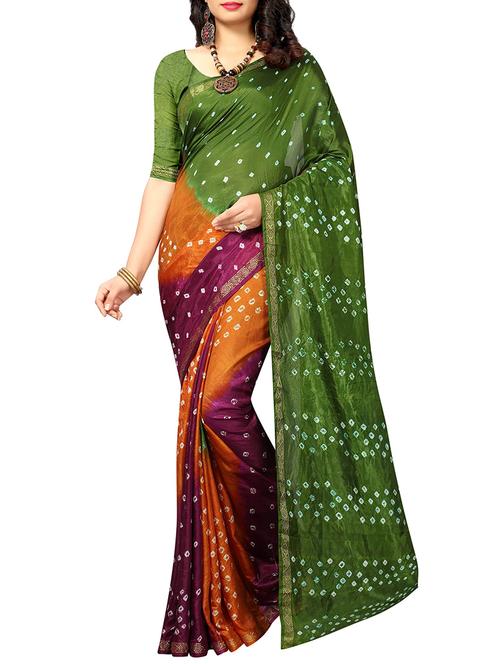 contrast shades bandhani saree - 15619941 - Very Small Image - 1