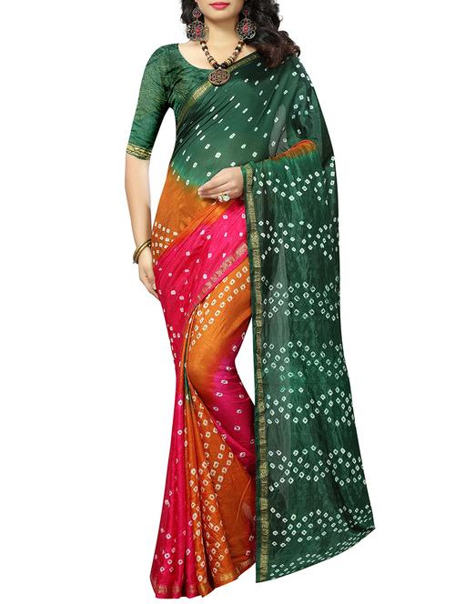contrast shades bandhani saree - 15619943 - Very Small Image - 1