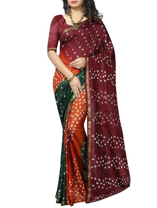 contrast shades bandhani saree - 15619944 - Very Small Image - 1
