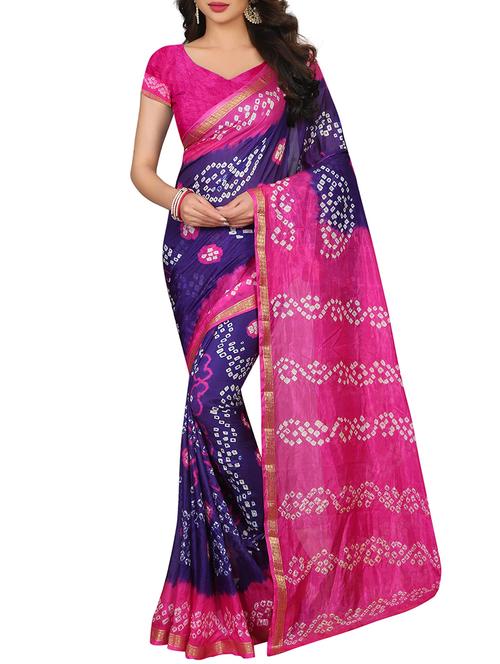 contrast zari border bandhani saree - 15619946 - Very Small Image - 1