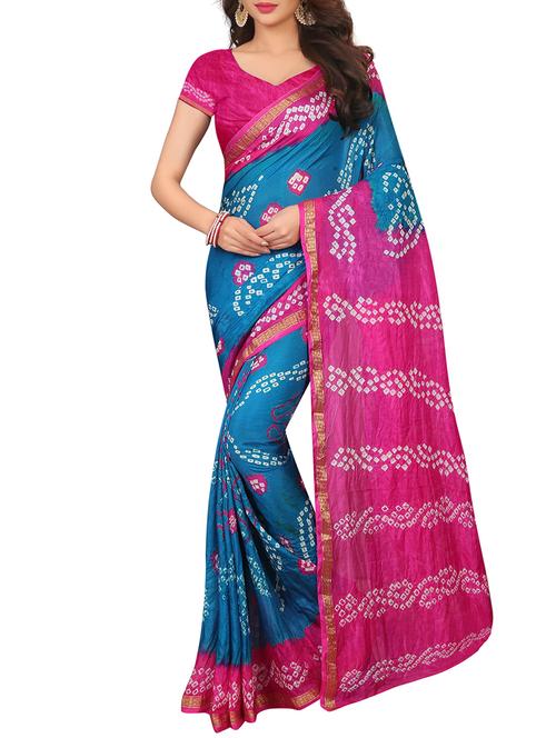 contrast zari border bandhani saree - 15619948 - Very Small Image - 1