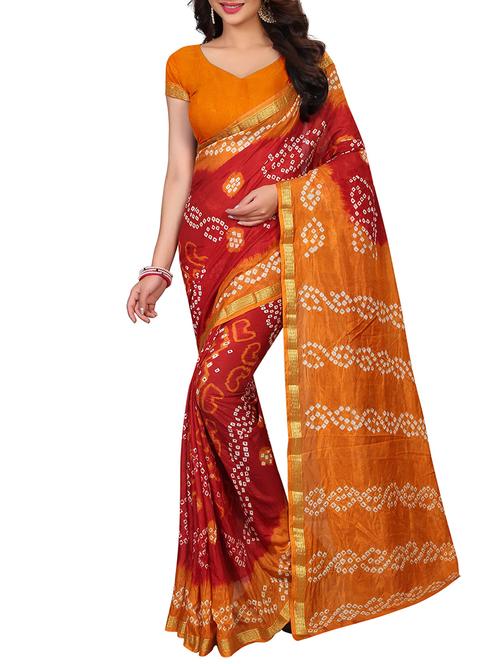 contrast zari border bandhani saree - 15619949 - Very Small Image - 1