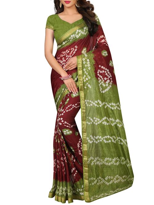 contrast zari border bandhani saree - 15619950 - Very Small Image - 1