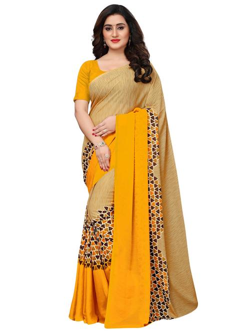 contrast bordered geometrical saree with blouse - 15620321 - Very Small Image - 1