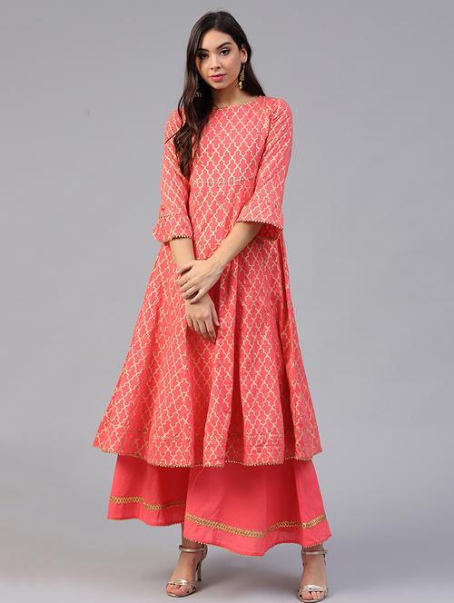 foil printed angrakha kurta with palazzo set - 15620418 - Very Small Image - 1