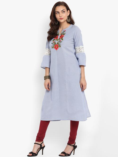 embroidered a-line kurta - 15620475 - Very Small Image - 1