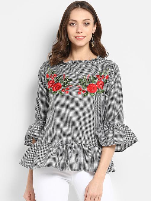 ruffle detail embroidered top - 15620478 - Very Small Image - 1