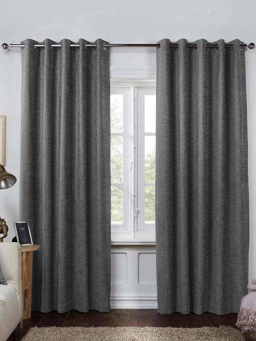 textured dark grey art silk 43 x 87 inch door curtains (set of 2 ) - 15620522 - Very Small Image - 1