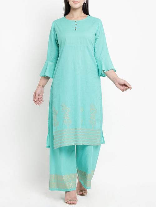 foil printed kurta with palazzo set - 15620574 - Very Small Image - 1