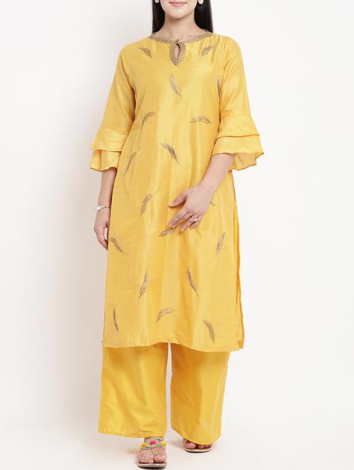 zari embroidered silk kurta with palazzo set - 15620578 - Very Small Image - 1