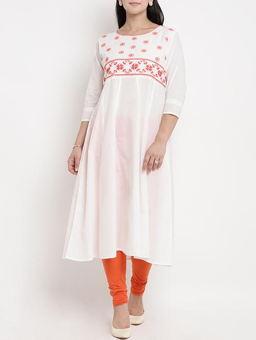 off white embroidered anarkali kurta - 15620582 - Very Small Image - 1
