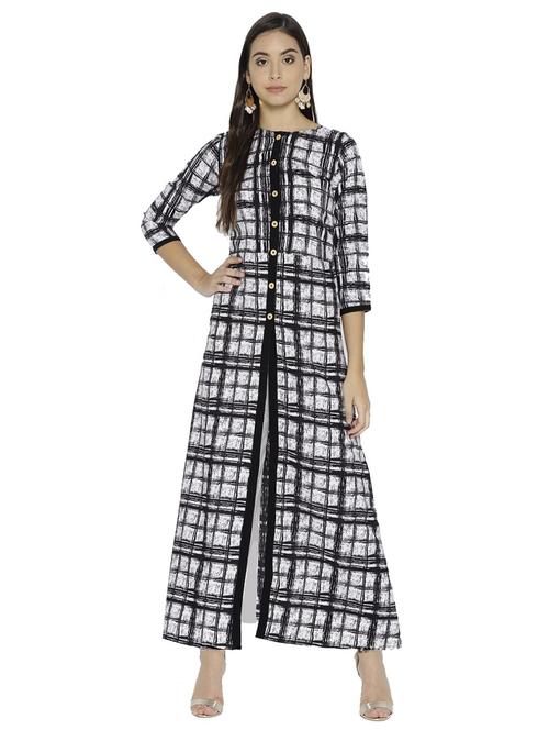 monochrome slit checkered kurta - 15621084 - Very Small Image - 1