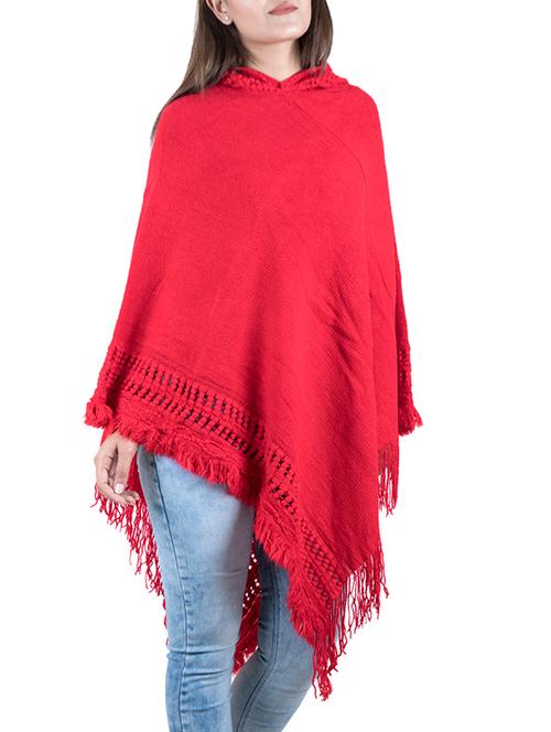 hooded neck fringed edge poncho - 15621629 - Very Small Image - 1