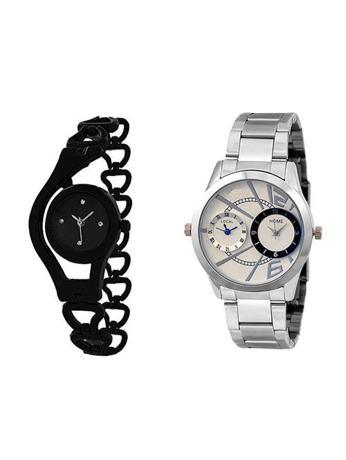 set of 2 round dial analog watch combo - 15622018 - Very Small Image - 1