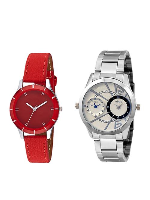 set of 2 round dial analog couple watch combo - 15622021 - Very Small Image - 1