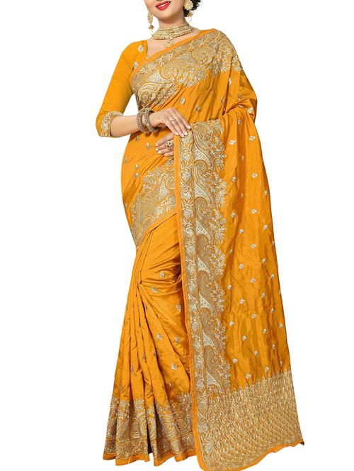 zari embroidered saree with blouse - 15622696 - Very Small Image - 1