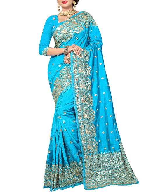 zari embroidered saree with blouse - 15622699 - Very Small Image - 1