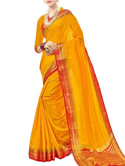 zari temple bordered saree with blouse - 15622709 - Very Small Image - 1